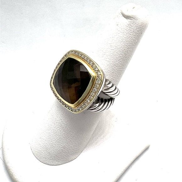 David Yurman Albion 14mm Smoky Quartz Ring with Diamonds and Gold - Picture 9 of 14